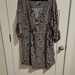 Torrid Gray Floral Long Sleeve Dress